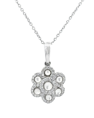Mother of Pearl and Diamond Flower Necklace