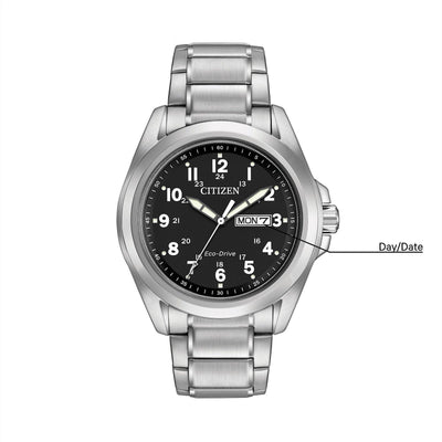 Citizen Garrison Eco-Drive Stainless Steel Watch with a Black Dial