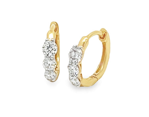 3 Stone Diamond Huggie Earrings