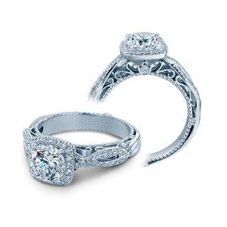 Verragio Cushion Diamond Halo Semi-Mount Engagement Ring with a Twist Band from the Venetian Collection
