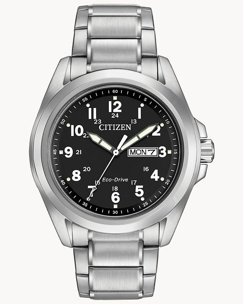 Citizen Garrison Eco-Drive Stainless Steel Watch with a Black Dial