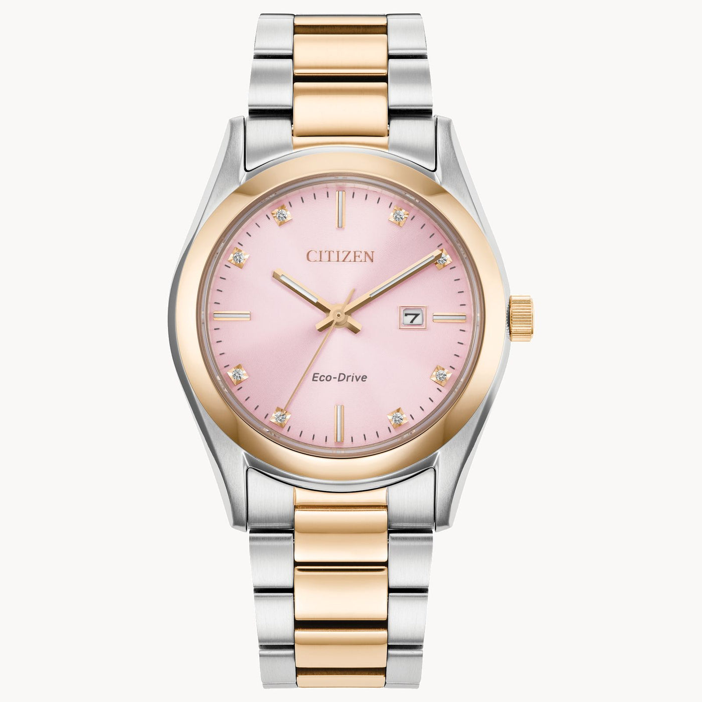 Citizen Sport Luxury Eco-Drive Two-Tone Stainless Steel Watch with a Radiant Pink Dial and Diamond Accents