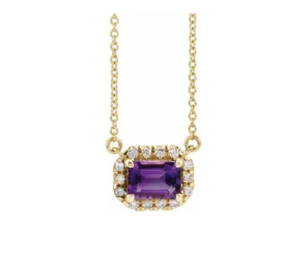 Amethyst and Diamond Halo Necklace