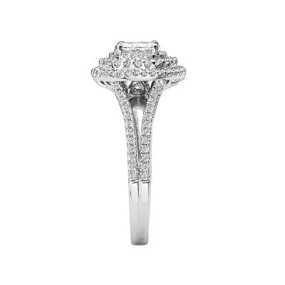 Romance Double Halo Oval Diamond Engagement Ring with Split Band