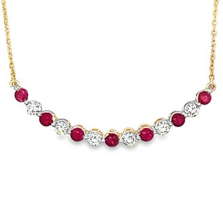 Ruby and Diamond Curved Bar Necklace