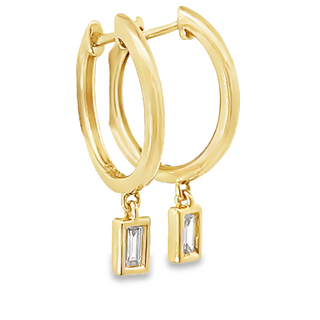 Diamond Baguette Dangle Hoop Earrings