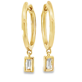 Diamond Baguette Dangle Hoop Earrings