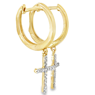 Diamond Cross Dangle Hoop Earrings