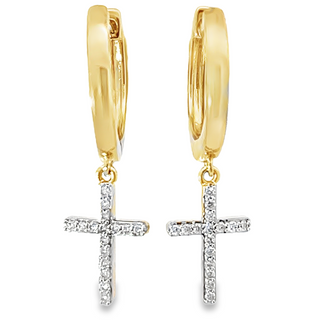 Diamond Cross Dangle Hoop Earrings