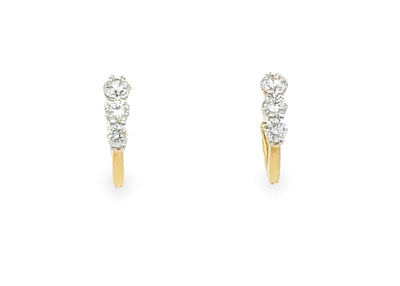 3 Stone Diamond Huggie Earrings