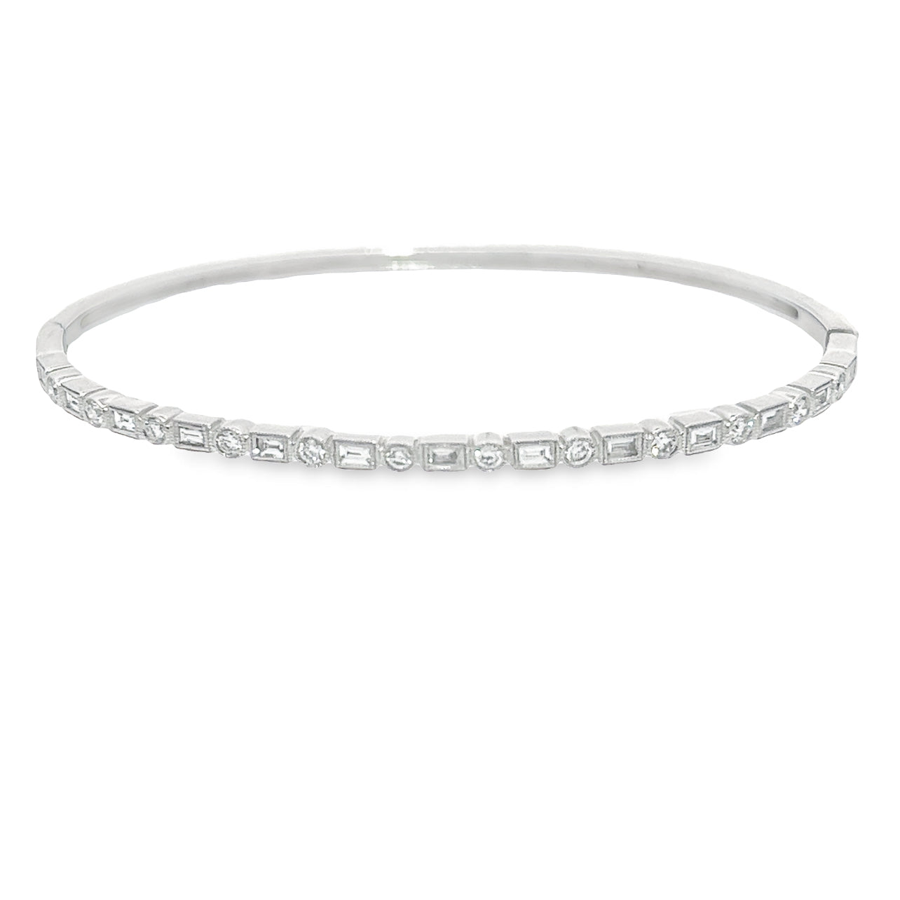 Bezel Set Round and Baguette Diamond Hinged Bangle