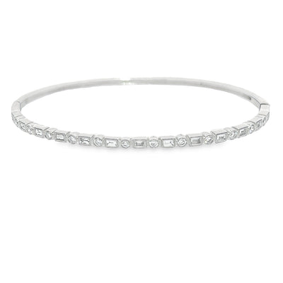 Bezel Set Round and Baguette Diamond Hinged Bangle