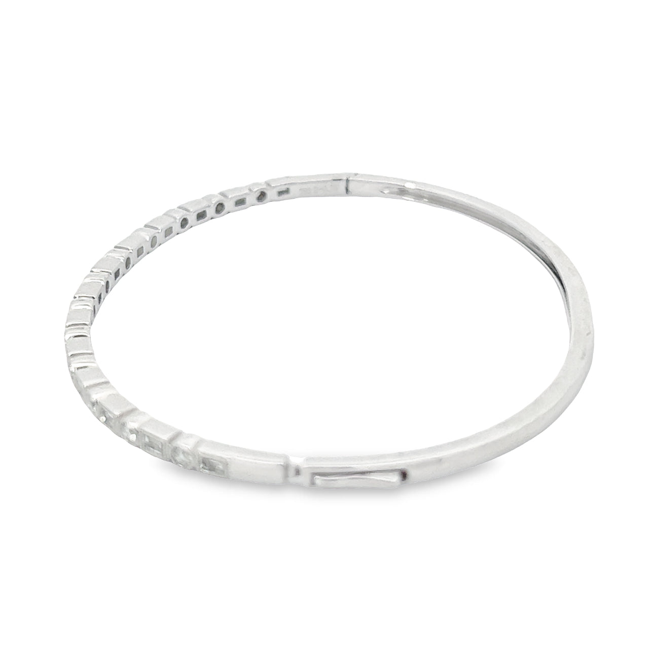Bezel Set Round and Baguette Diamond Hinged Bangle