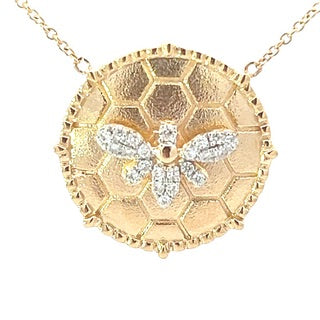 Diamond Bee Honeycomb Medallion Necklace