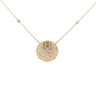 Diamond Bee Honeycomb Medallion Necklace