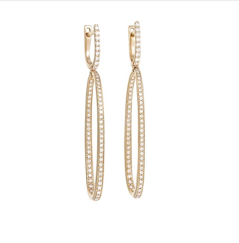 Diamond Oval Drop Dangle Earrings