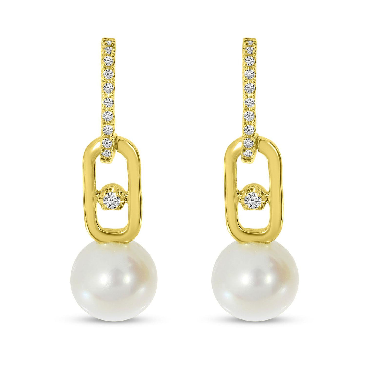 Pearl and Diamond Link Dangle Earrings