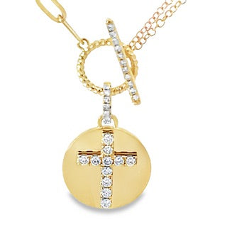 Diamond Cross Toggle Necklace with a combination chain