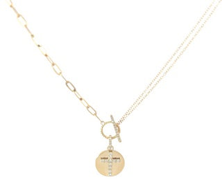 Diamond Cross Toggle Necklace with a combination chain