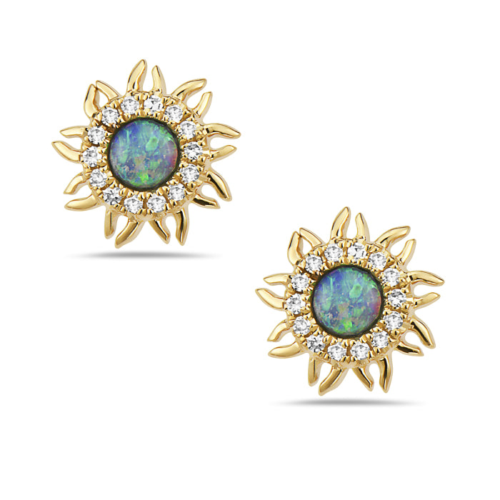 Opal and Diamond Sunburst Studs