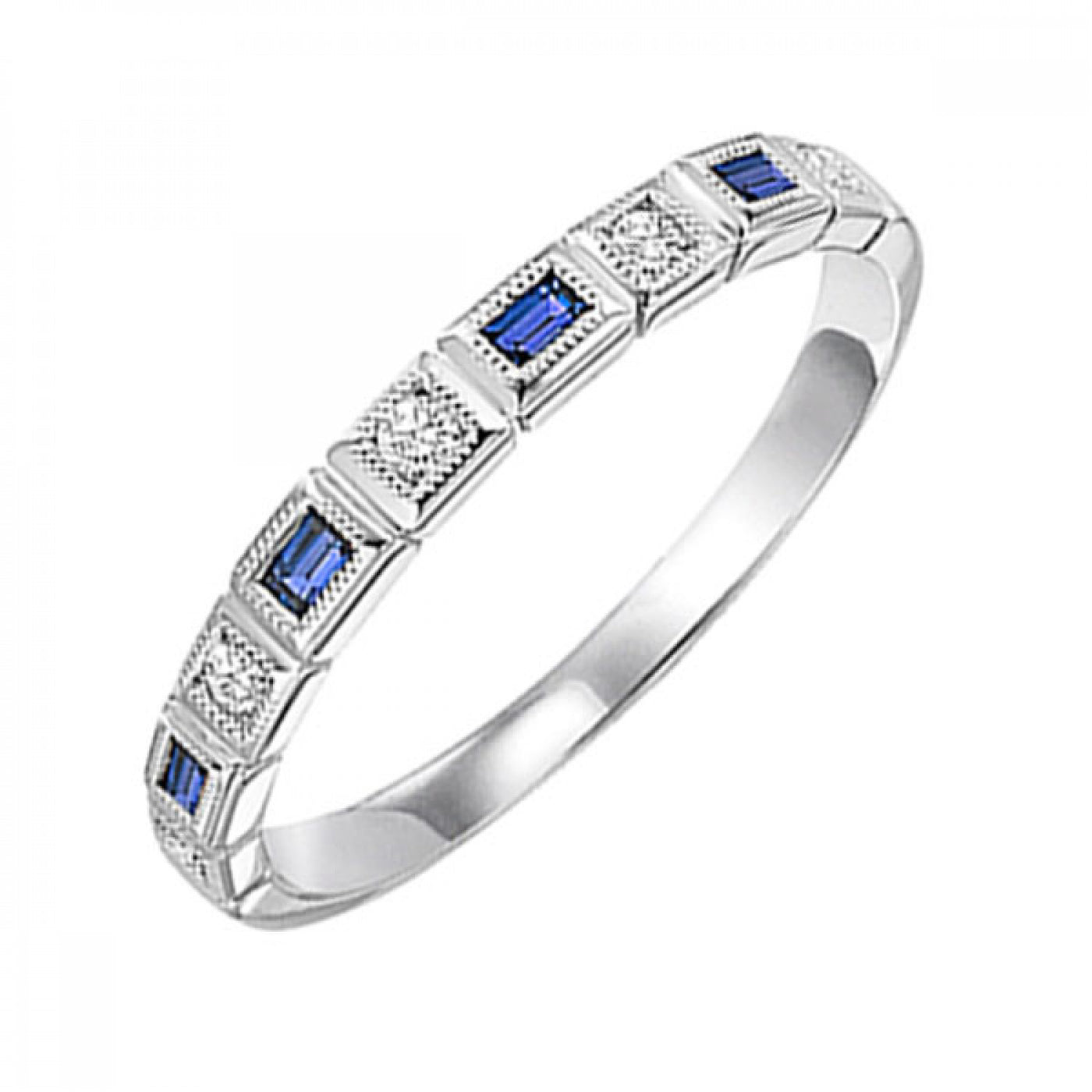 10K WG DIA/SAPPHIRE STACKBAND- SQ SHAPES ON BAND