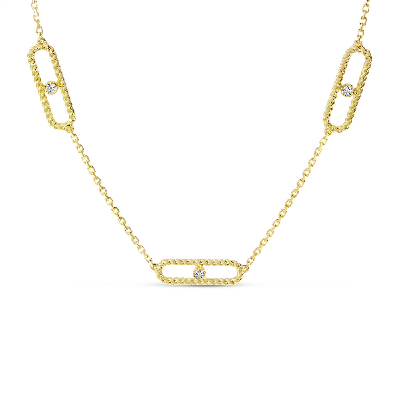 Diamond Paperclip Station Necklace