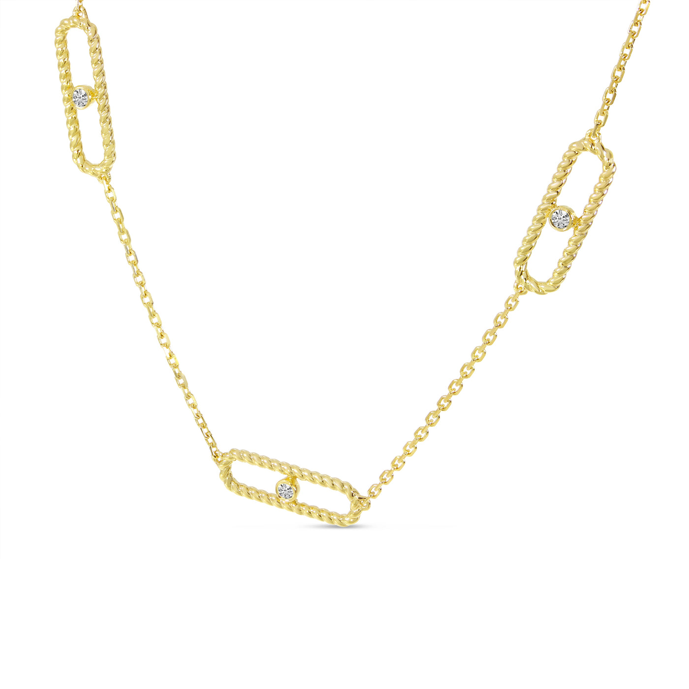 Diamond Paperclip Station Necklace