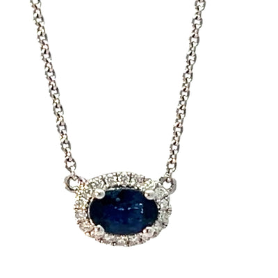 Oval Sapphire and Diamond Halo Necklace