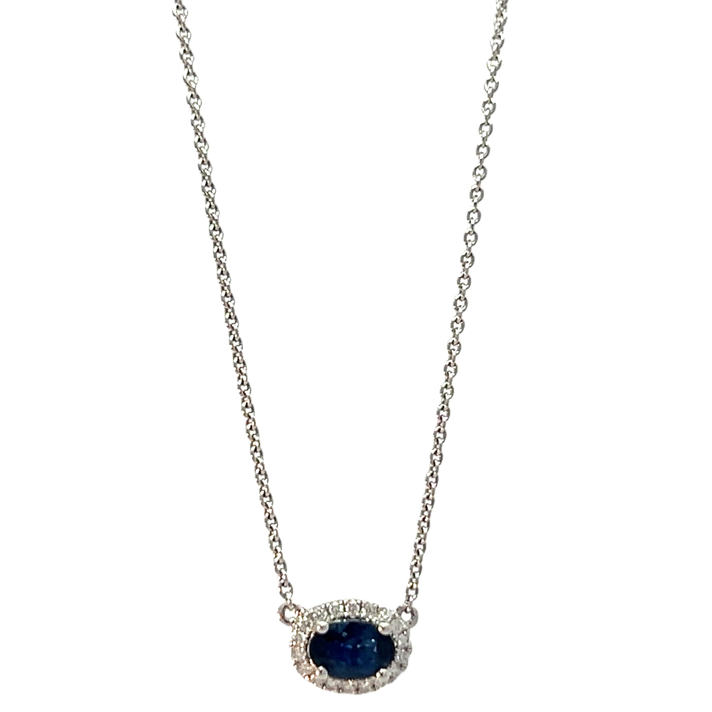 Oval Sapphire and Diamond Halo Necklace