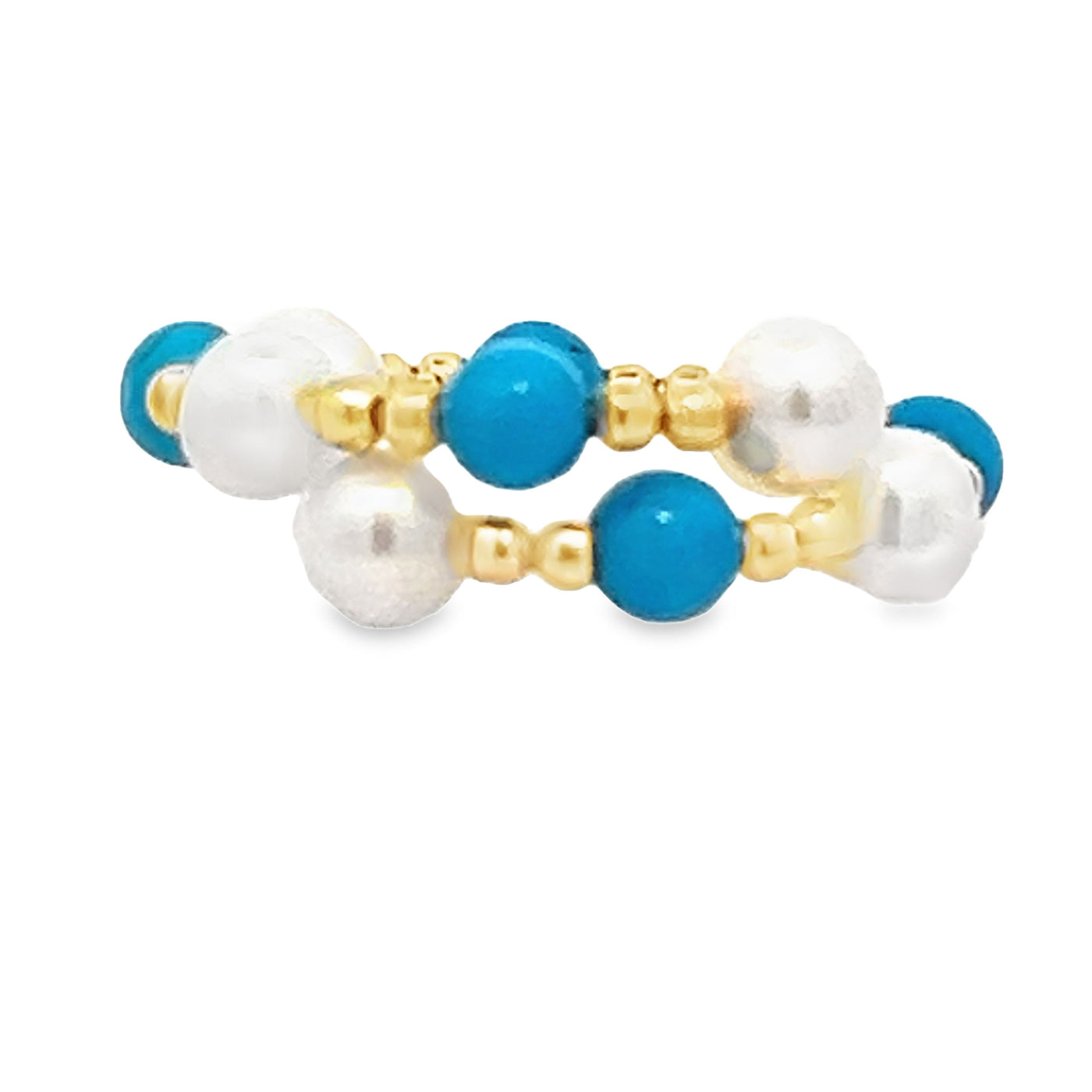 Turquoise Pearl and Gold Wrap Ring