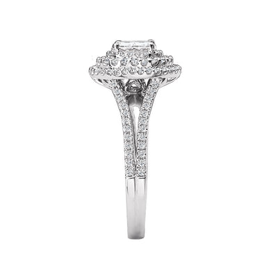 Romance Double Halo Oval Diamond Engagement Ring with Split Band