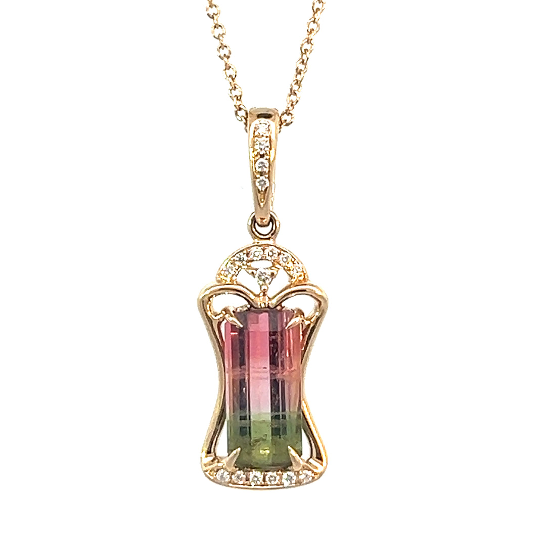 2024 Watermelon Tourmaline Diamond Pendant