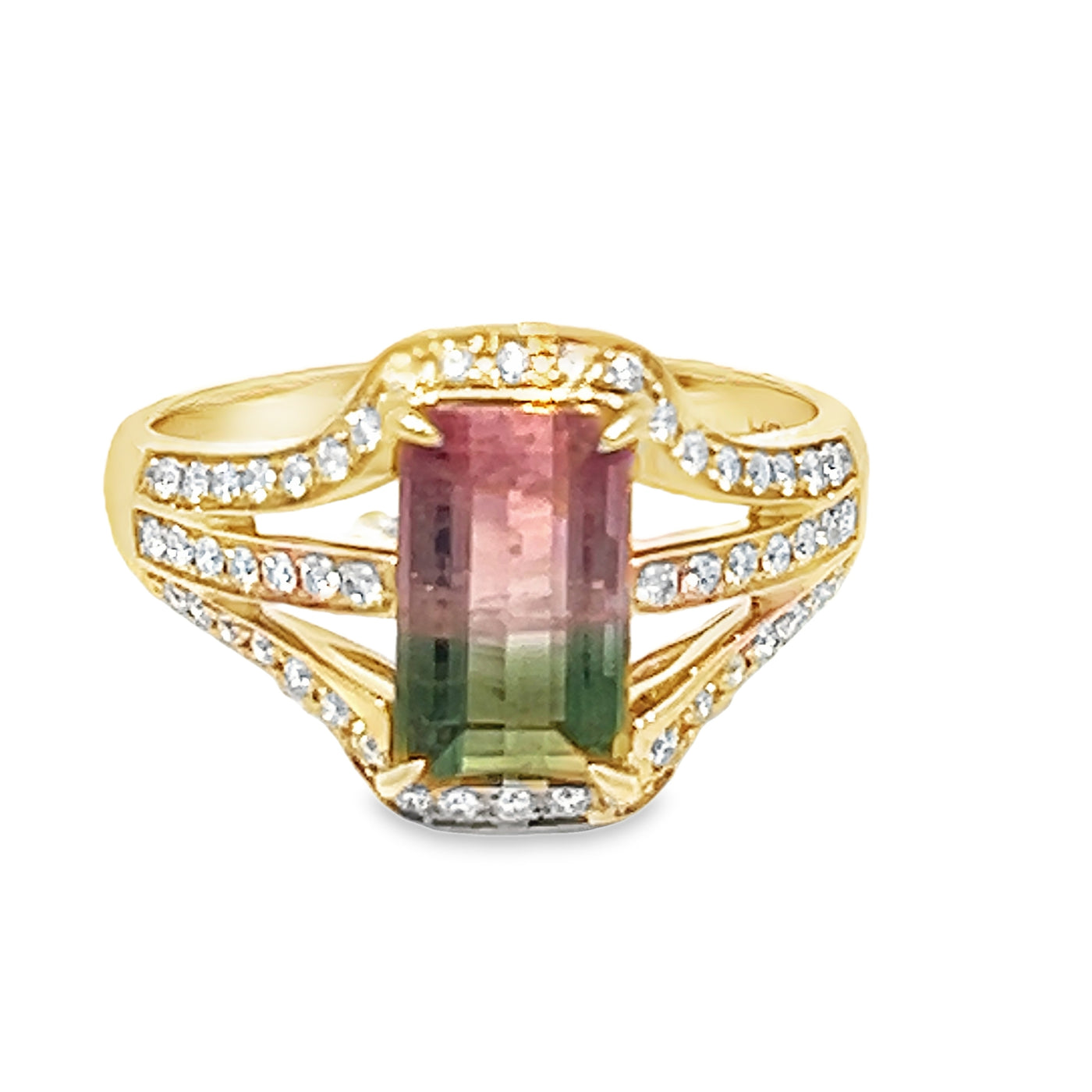 Watermelon Tourmaline and Diamond Ring