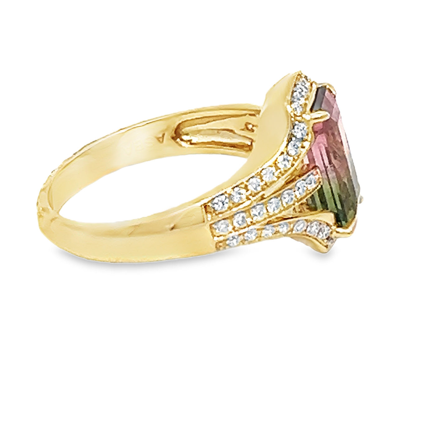 Watermelon Tourmaline and Diamond Ring