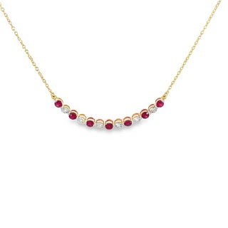 Ruby and Diamond Curved Bar Necklace