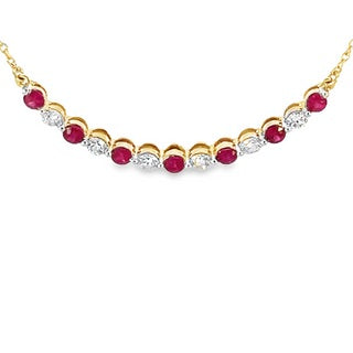 Ruby and Diamond Curved Bar Necklace