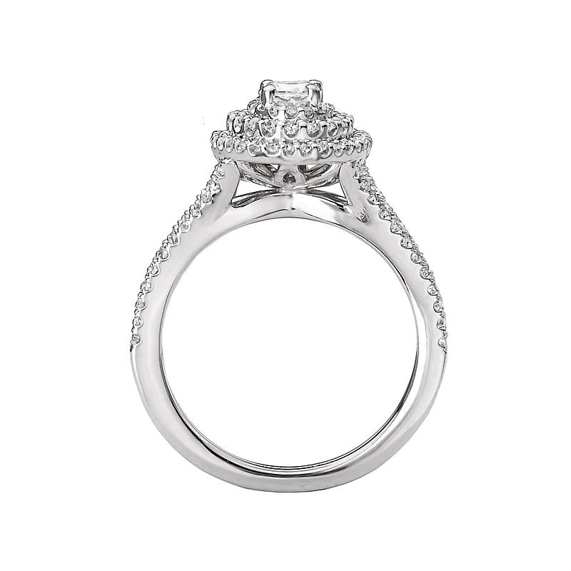 Romance Double Halo Oval Diamond Engagement Ring with Split Band