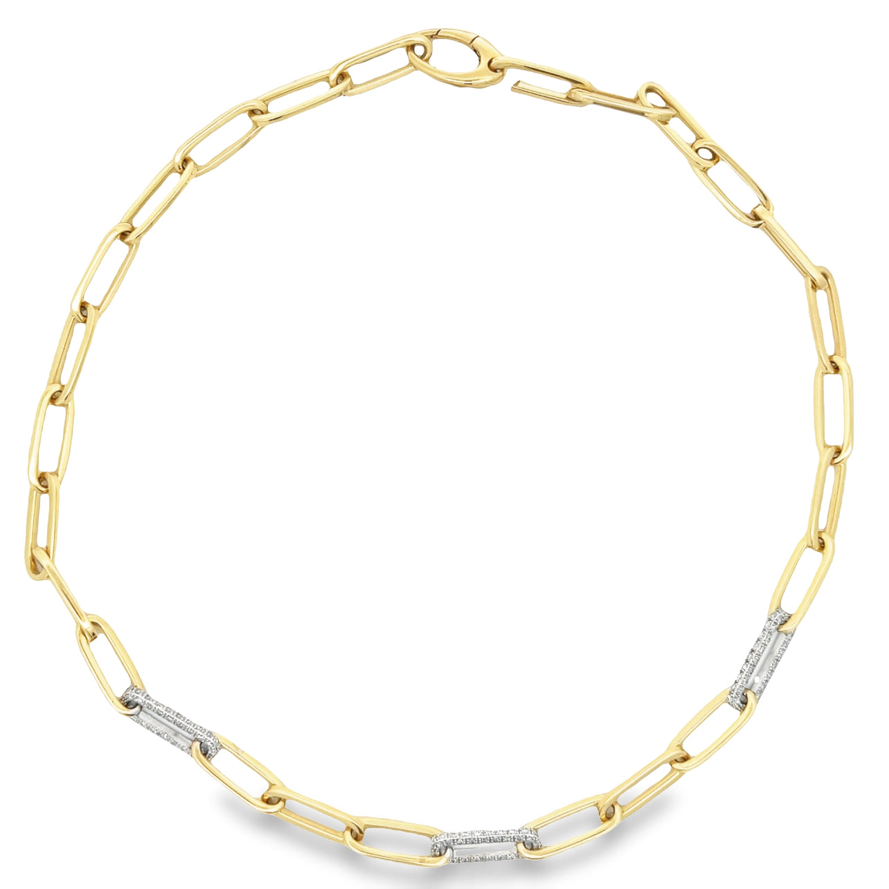 Two-Tone Diamond and Gold Paperclip Link Necklace