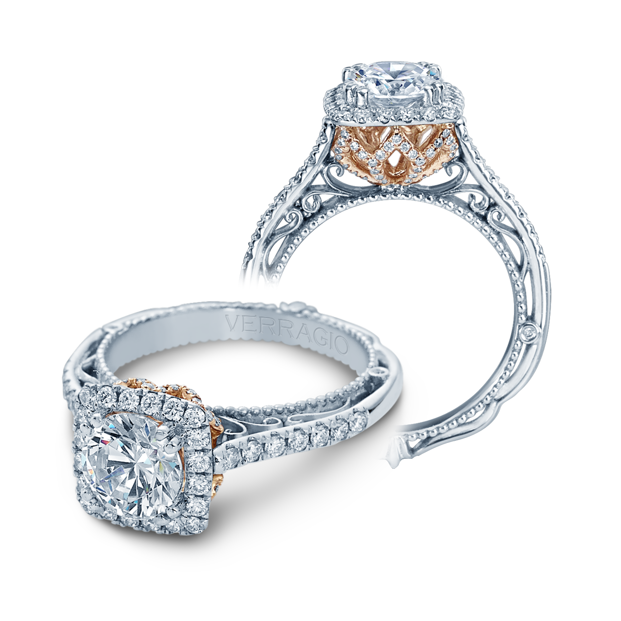 Verragio Two-Tone Halo Diamond Semi-Mount Engagement Ring from the Venetian Collection