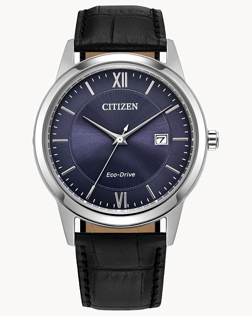 Citizen Classic Eco-Drive Stainless Steel Watch with a Rich Blue Dial and Black Leather Watch