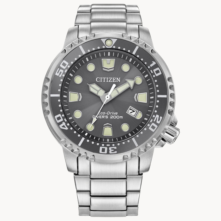 Citizen Promaster Dive 200m Eco Drive Stainless Steel Watch with a Gray Sunray Dial