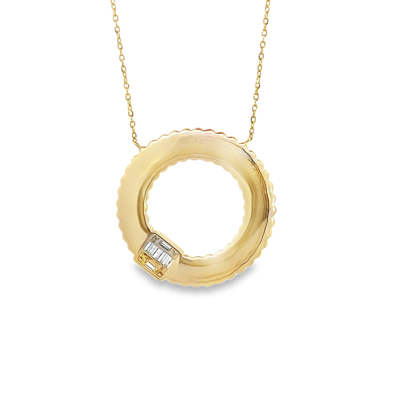 Open Circle Baguette Diamond Pendant Necklace