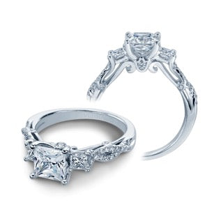 Verragio 3 Stone Princess Cut Diamond Semi-Mount Engagement Ring with a Twist Band from the Insignia Collection