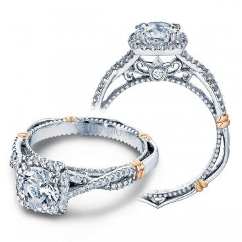 Verragio Two Tone Halo Diamond Semi-Mount Engagement Ring with a Twist Band from the Parisian Collection
