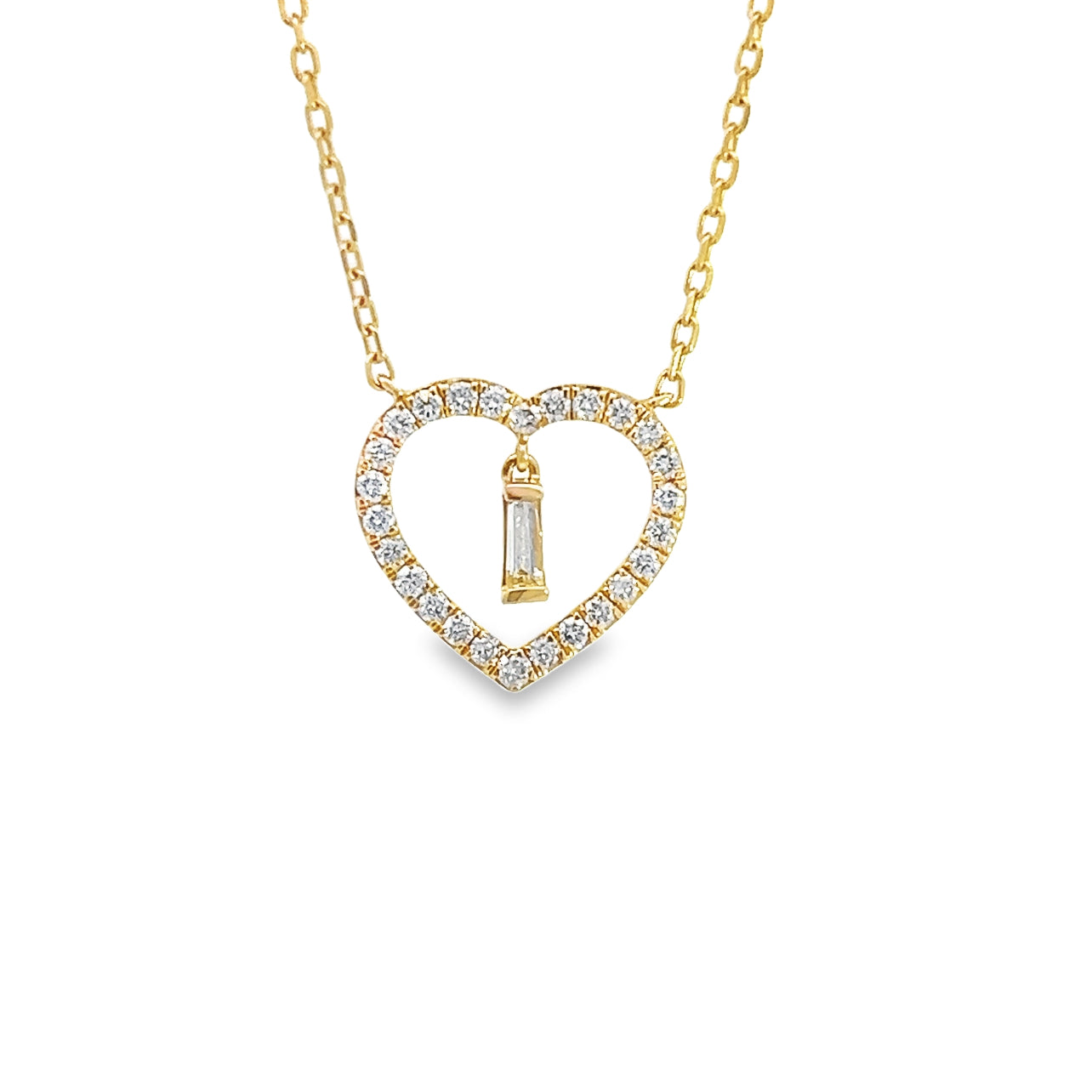 Diamond Open Heart Baguette Necklace