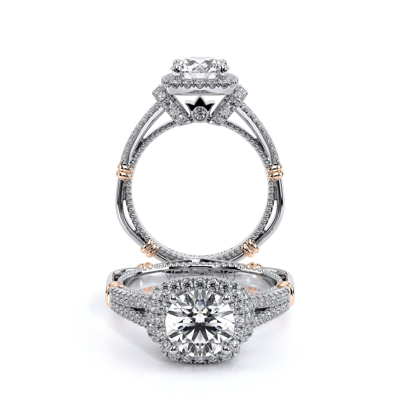 Verragio Two-Tone Vintage Halo Diamond Semi-Mount Engagement Ring from the Parisian Collection